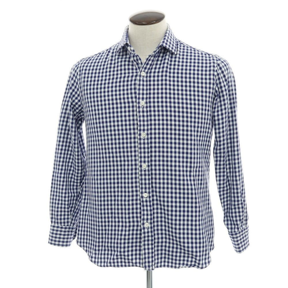 【中古】サルヴァトーレピッコロ Salvatore Piccolo コットン ギンガムチェック セミワイドカラー カジュアルシャツ ネイビーxホワイト【 41 】【 状態ランクB 】【 メンズ 】