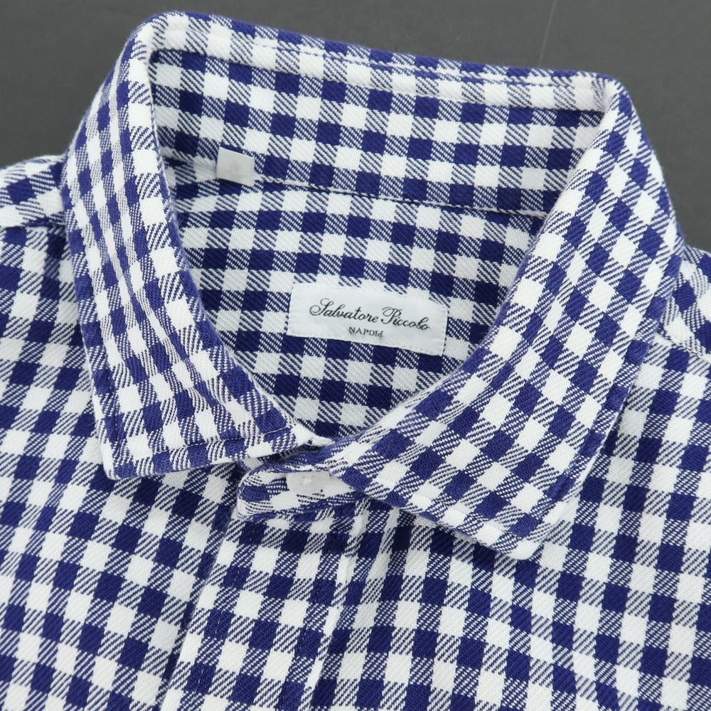 【中古】サルヴァトーレピッコロ Salvatore Piccolo コットン ギンガムチェック セミワイドカラー カジュアルシャツ ネイビーxホワイト【 41 】【 状態ランクB 】【 メンズ 】