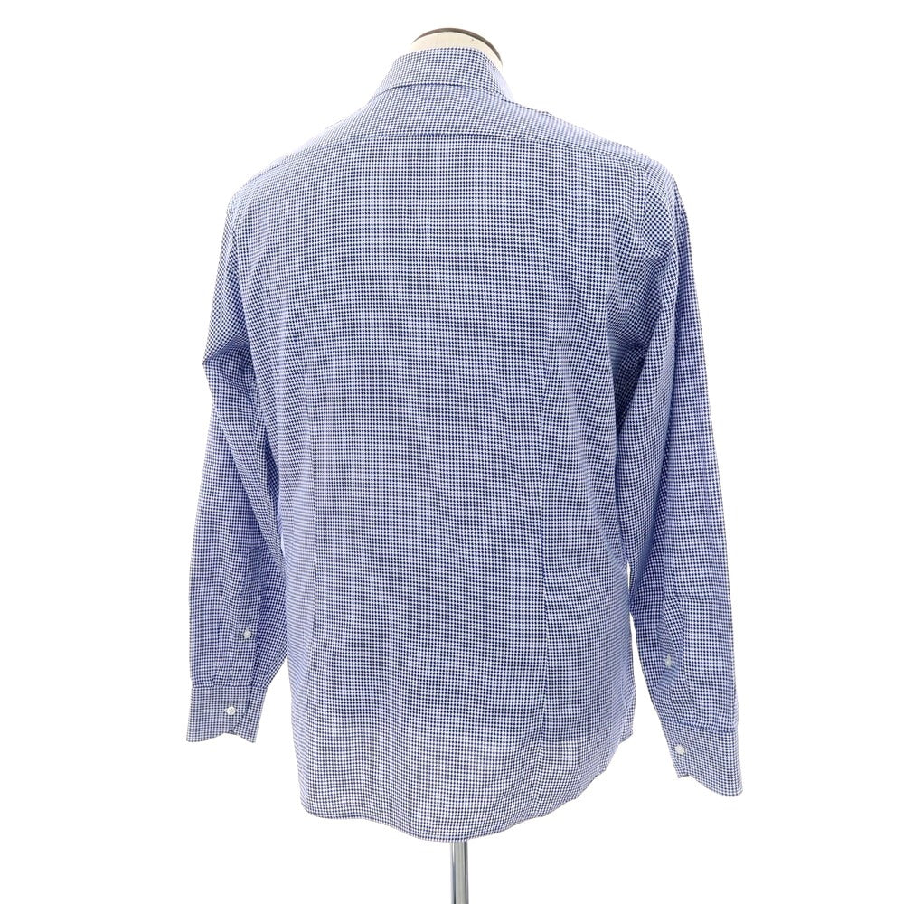 【中古】レコパン Les Copains コットン ハウンドトゥース ワイドカラー カジュアルシャツ ブルーxホワイト【 41 】【 状態ランクB 】【 メンズ 】