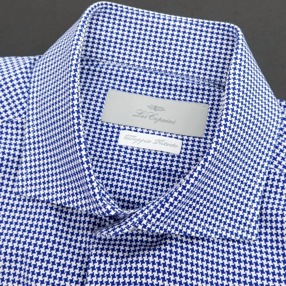 【中古】レコパン Les Copains コットン ハウンドトゥース ワイドカラー カジュアルシャツ ブルーxホワイト【 41 】【 状態ランクB 】【 メンズ 】