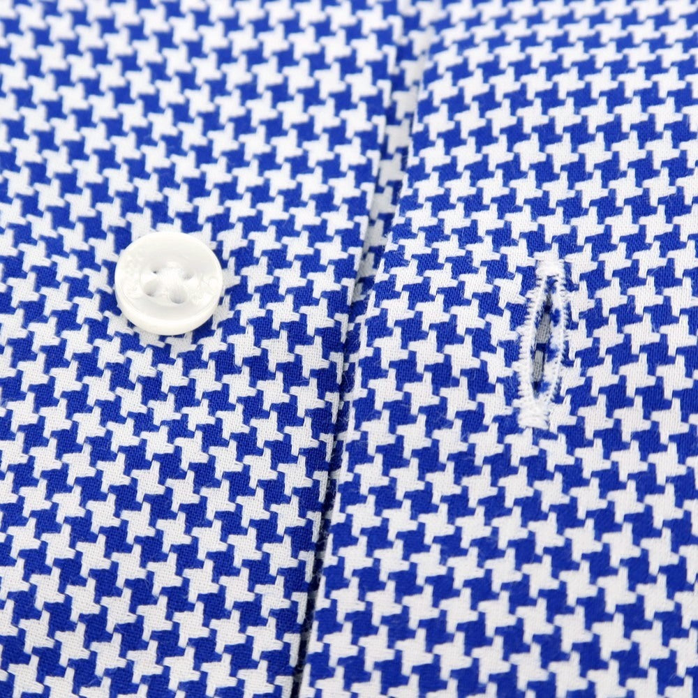 【中古】レコパン Les Copains コットン ハウンドトゥース ワイドカラー カジュアルシャツ ブルーxホワイト【 41 】【 状態ランクB 】【 メンズ 】