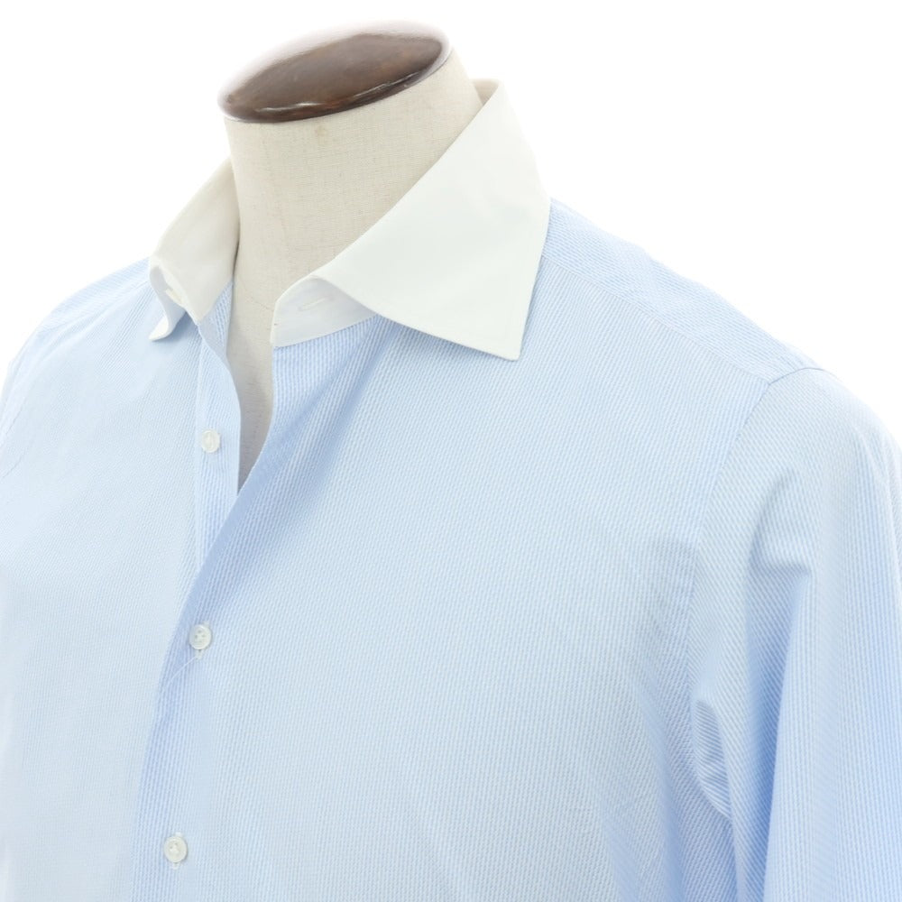 【中古】バーニーズニューヨーク BARNEYS NEWYORK コットン ストライプ セミワイドカラー クレリック ドレスシャツ ライトブルーxホワイト【 41 】【 状態ランクB 】【 メンズ 】
