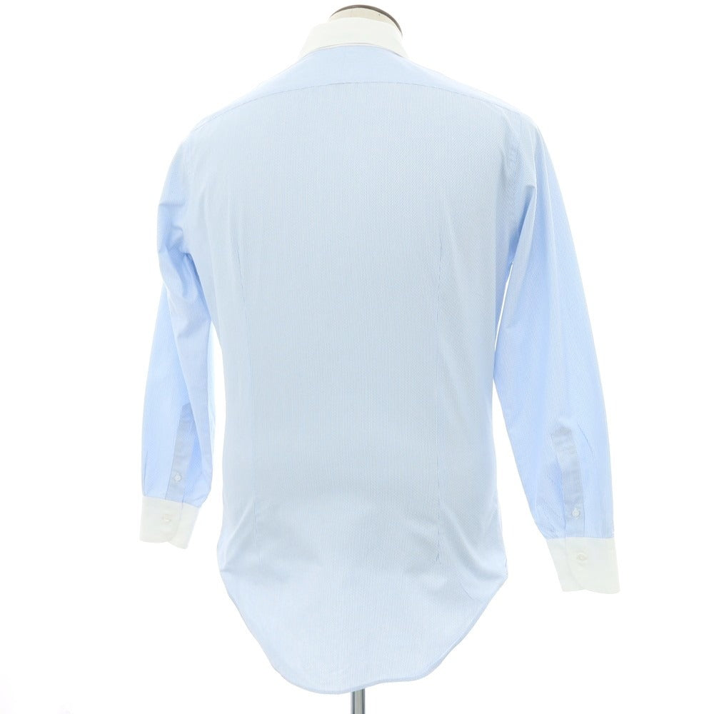 【中古】バーニーズニューヨーク BARNEYS NEWYORK コットン ストライプ セミワイドカラー クレリック ドレスシャツ ライトブルーxホワイト【 41 】【 状態ランクB 】【 メンズ 】