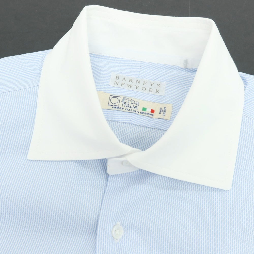 【中古】バーニーズニューヨーク BARNEYS NEWYORK コットン ストライプ セミワイドカラー クレリック ドレスシャツ ライトブルーxホワイト【 41 】【 状態ランクB 】【 メンズ 】