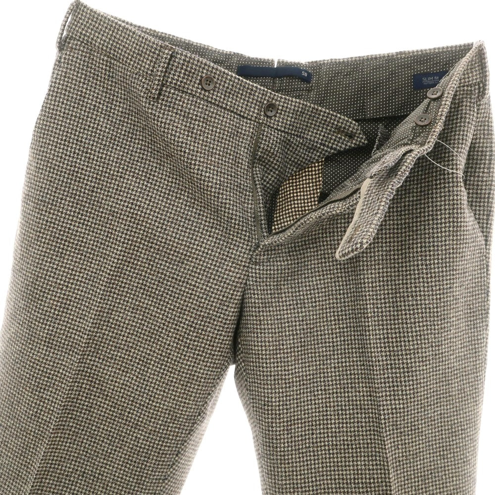 【中古】インコテックス INCOTEX ウール ハウンドトゥース カジュアルスラックスパンツ ブラウン【 50 】【 状態ランクB 】【 メンズ 】