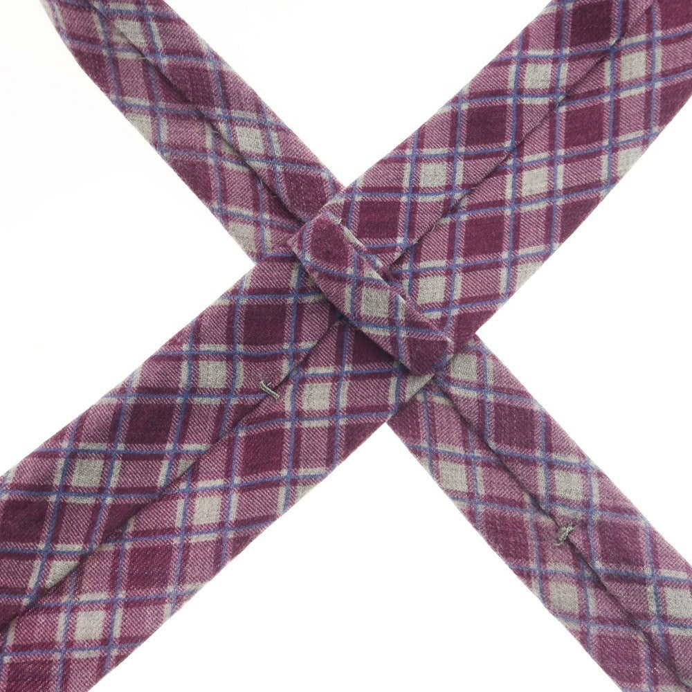 【中古】マタビシ Mattabisch ウール プリント チェック柄ネクタイ パープルxグレー【 状態ランクC 】【 メンズ 】