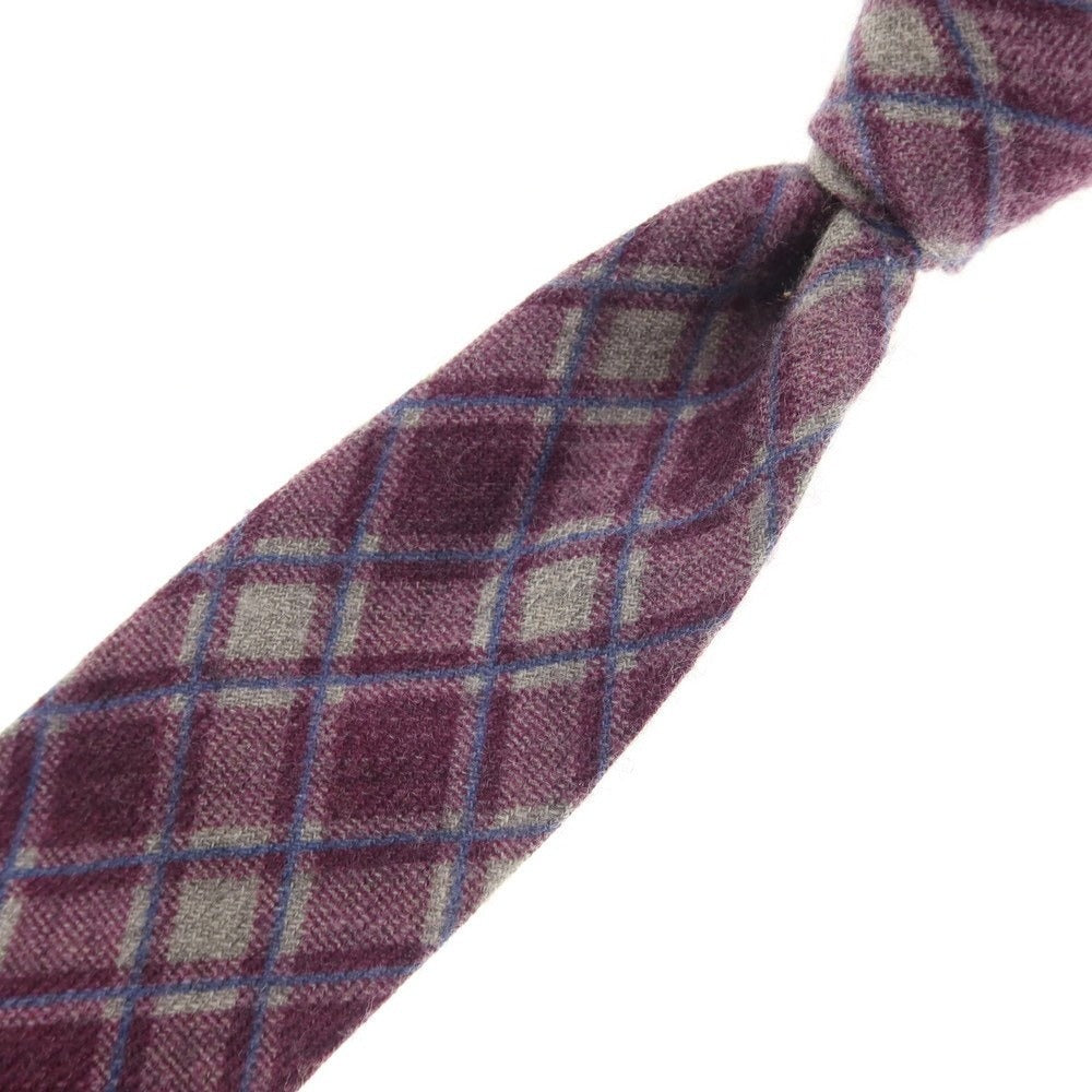 【中古】マタビシ Mattabisch ウール プリント チェック柄ネクタイ パープルxグレー【 状態ランクC 】【 メンズ 】