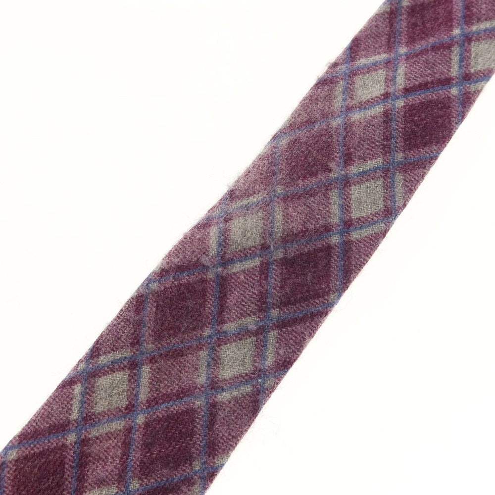 【中古】マタビシ Mattabisch ウール プリント チェック柄ネクタイ パープルxグレー【 状態ランクC 】【 メンズ 】