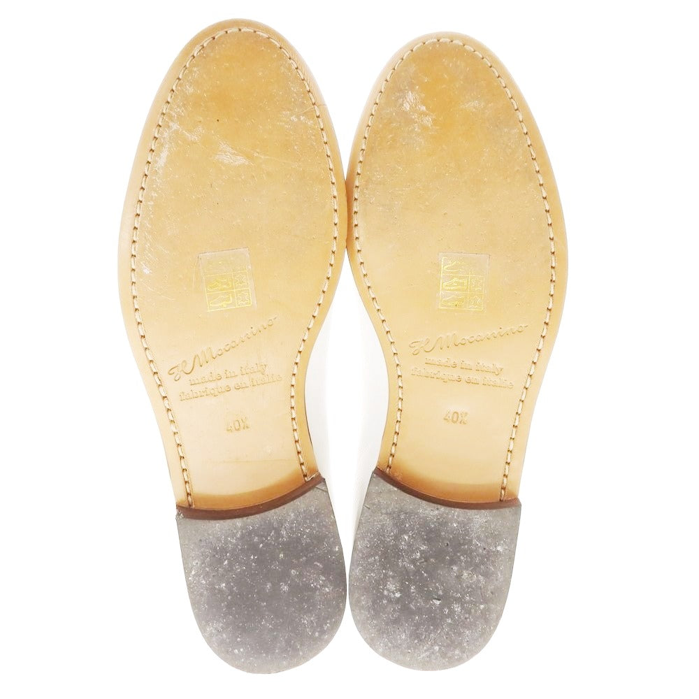 【中古】イルモカシーノ IL MOCASSINO ベルジャンシューズ ローファー ホワイト【 40 1/2 】【 状態ランクB 】【 メンズ 】