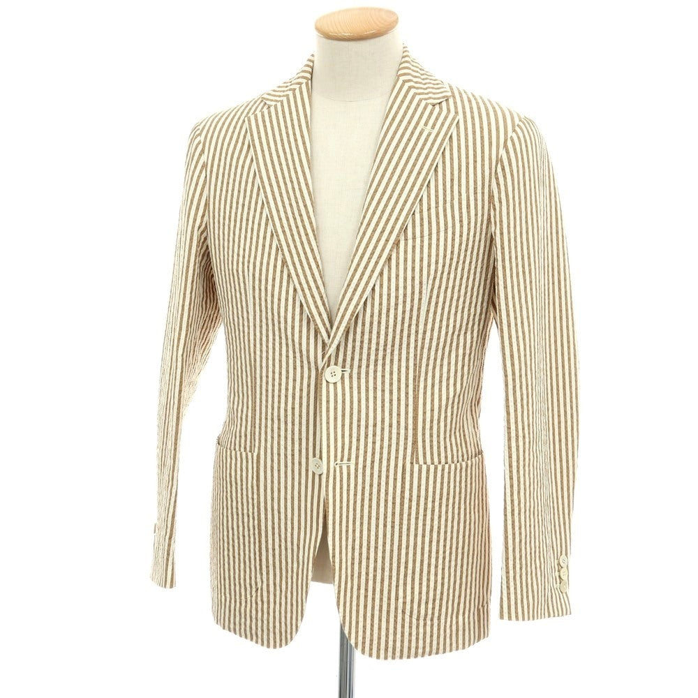 【中古】エルネスト ernesto GFB ストレッチ コットンナイロン サッカー ストライプ 2B カジュアルジャケット クリームブラウン【サイズ44】【 状態ランクC 】【 メンズ 】