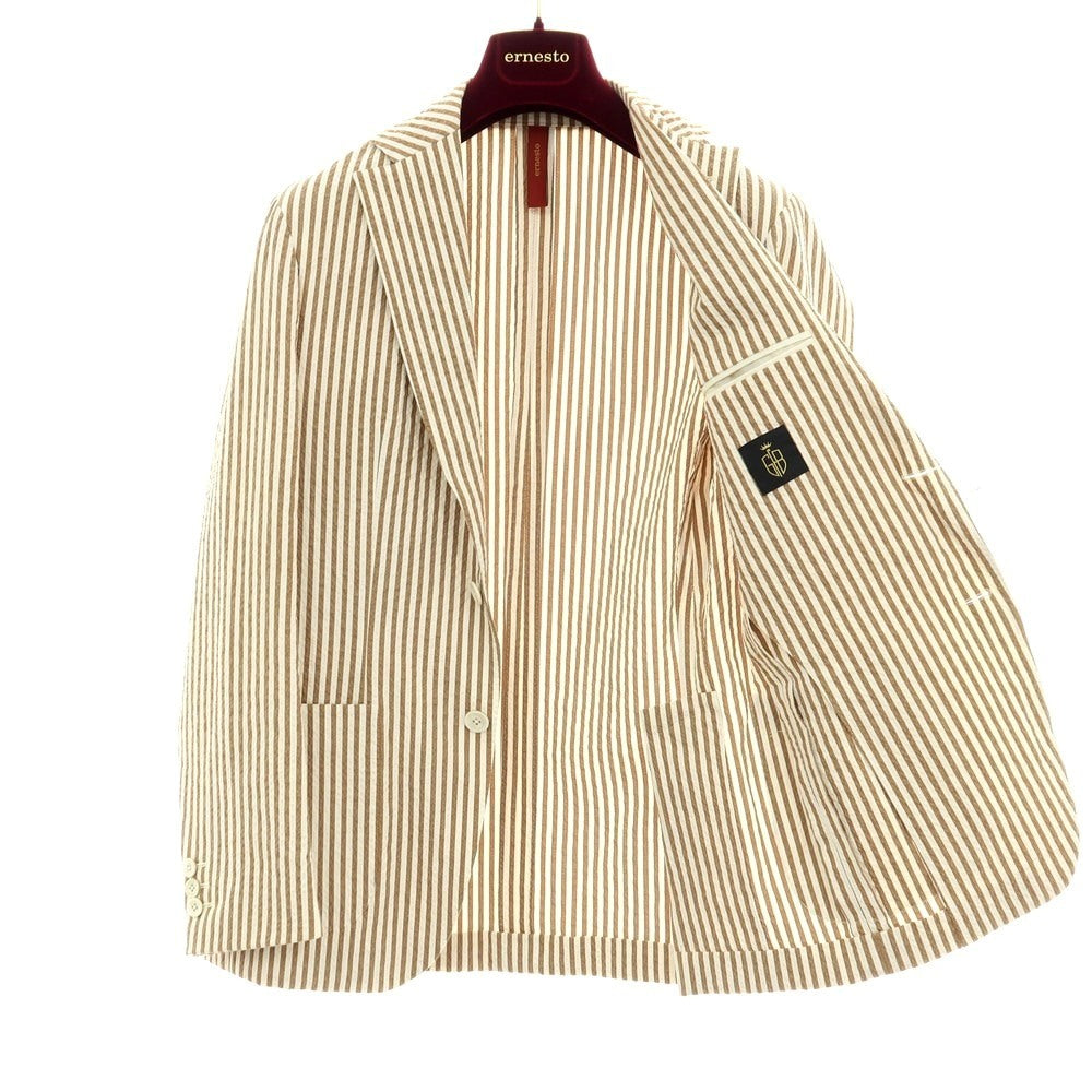 【中古】エルネスト ernesto GFB ストレッチ コットンナイロン サッカー ストライプ 2B カジュアルジャケット クリームブラウン【サイズ44】【 状態ランクC 】【 メンズ 】