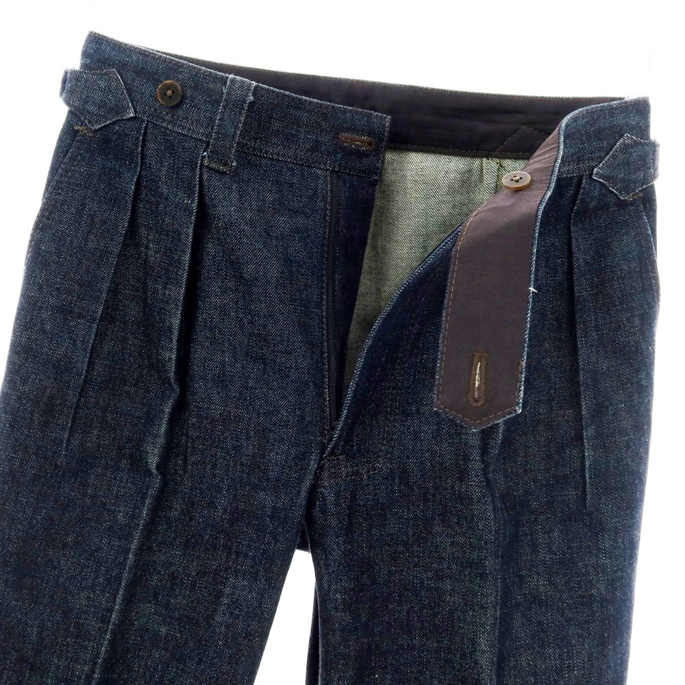 【中古】イガラシトラウザーズ 五十嵐 IGARASHI TROUSERS デニム ツープリーツ カジュアルスラックスパンツ ネイビー【 表記なし(XS位) 】【 状態ランクB 】【 メンズ 】
