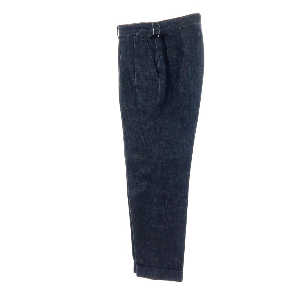 【中古】イガラシトラウザーズ 五十嵐 IGARASHI TROUSERS デニム ツープリーツ カジュアルスラックスパンツ ネイビー【 表記なし(XS位) 】【 状態ランクB 】【 メンズ 】