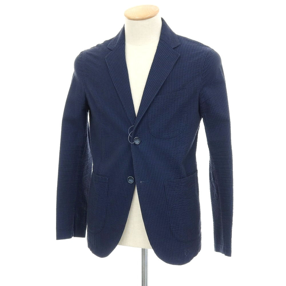 【中古】ジャンネット giannetto コットン サッカー ストライプ 2B カジュアルジャケット ネイビー【サイズ42】【 状態ランクC 】【 メンズ 】