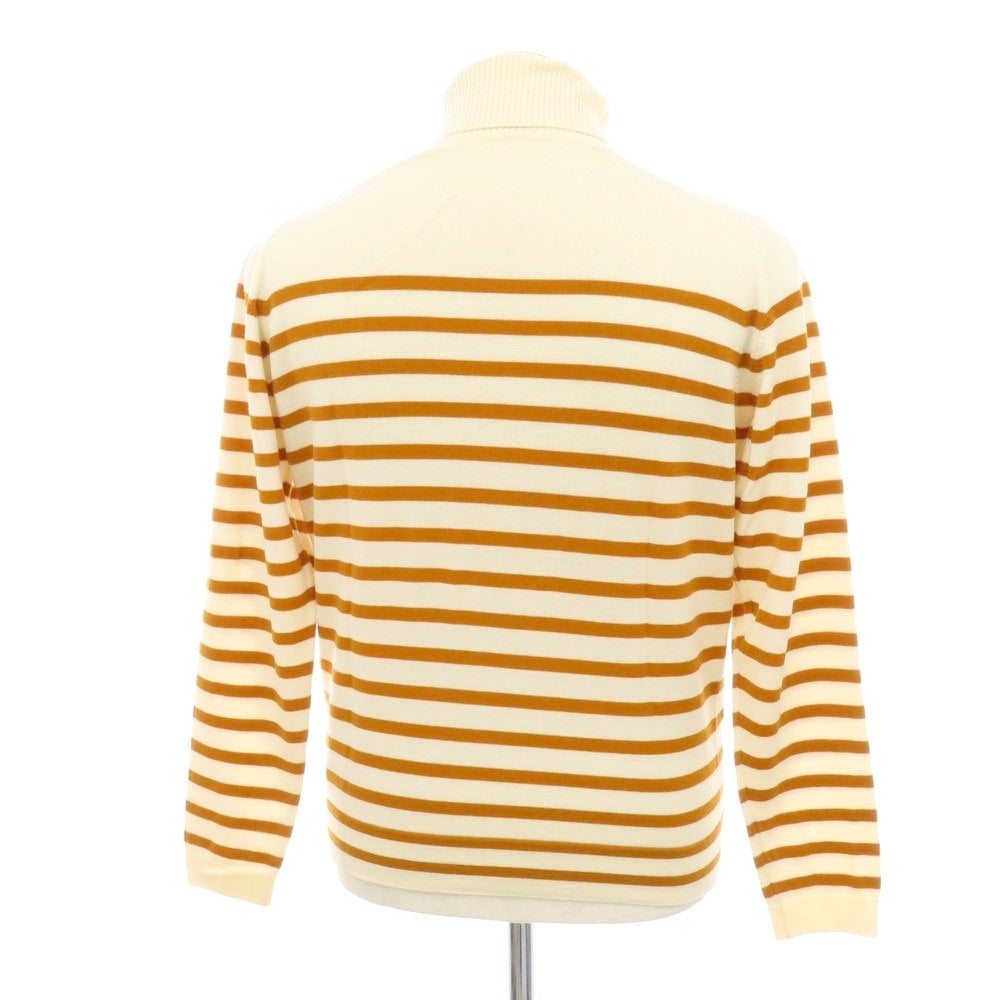 【中古】ジョンスメドレー JOHN SMEDLEY ウール ボーダー タートルネック プルオーバーニット アイボリーxオレンジブラウン【 M 】【 状態ランクC 】【 メンズ 】