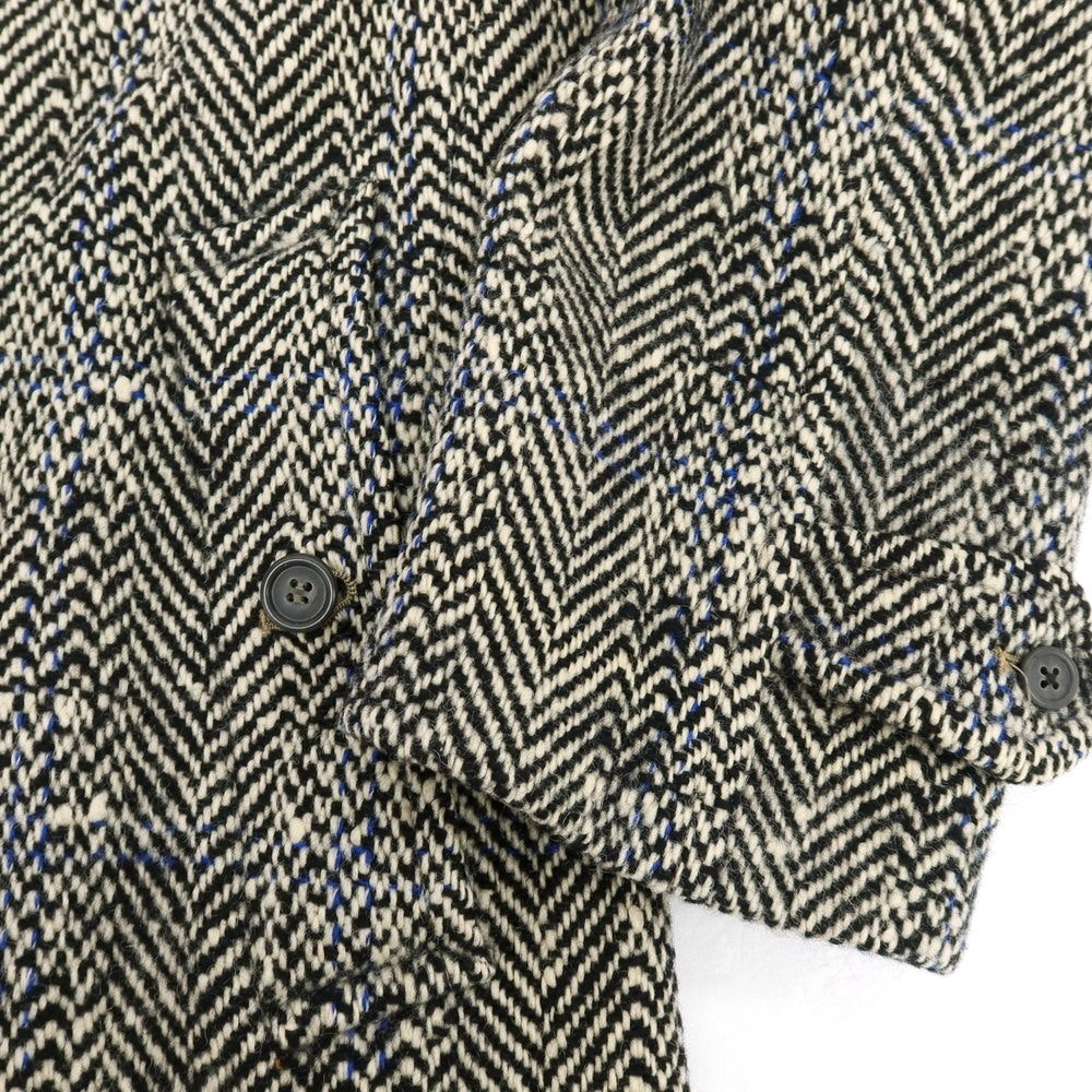 【中古】バーバリーズ Burberrys アイリッシュツイード ヘリンボーン ステンカラーコート ブラックxホワイト【 表記なし(S位) 】【 状態ランクC 】【 メンズ 】