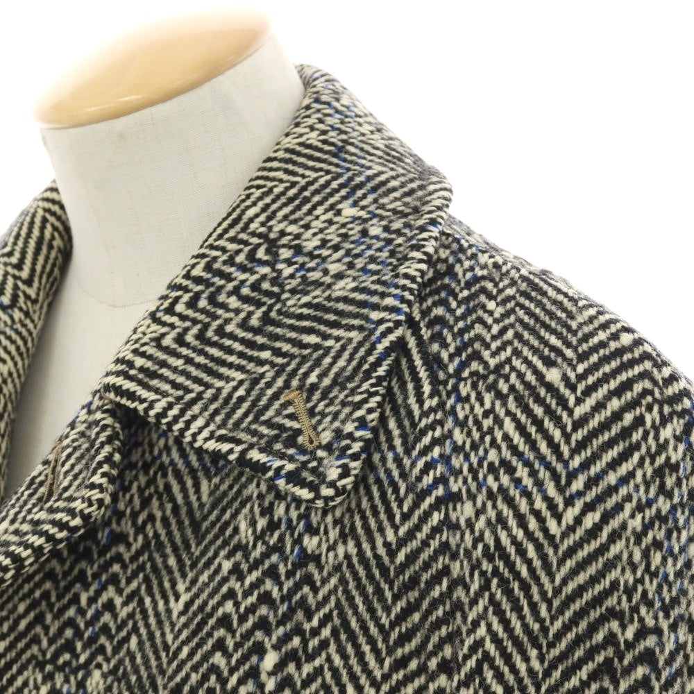 【中古】バーバリーズ Burberrys アイリッシュツイード ヘリンボーン ステンカラーコート ブラックxホワイト【 表記なし(S位) 】【 状態ランクC 】【 メンズ 】