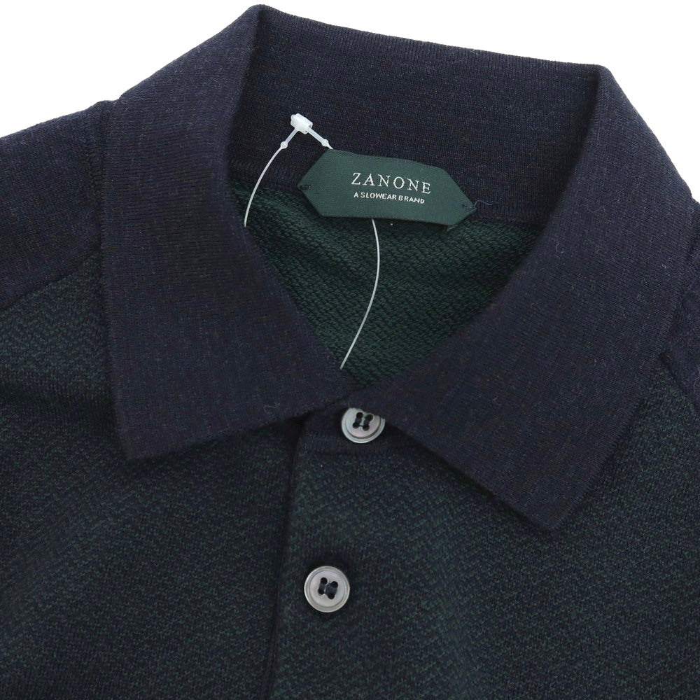 【中古】【未使用】ザノーネ ZANONE ハイゲージ フレックスウールナイロン 長袖 ポロニット グリーンxネイビー【 48 】【 状態ランクS 】【 メンズ 】