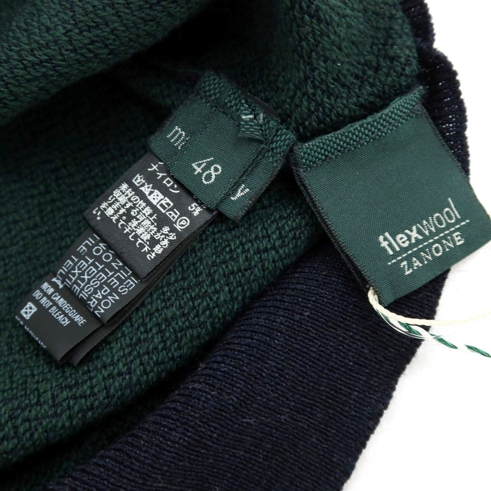 【中古】【未使用】ザノーネ ZANONE ハイゲージ フレックスウールナイロン 長袖 ポロニット グリーンxネイビー【 48 】【 状態ランクS 】【 メンズ 】