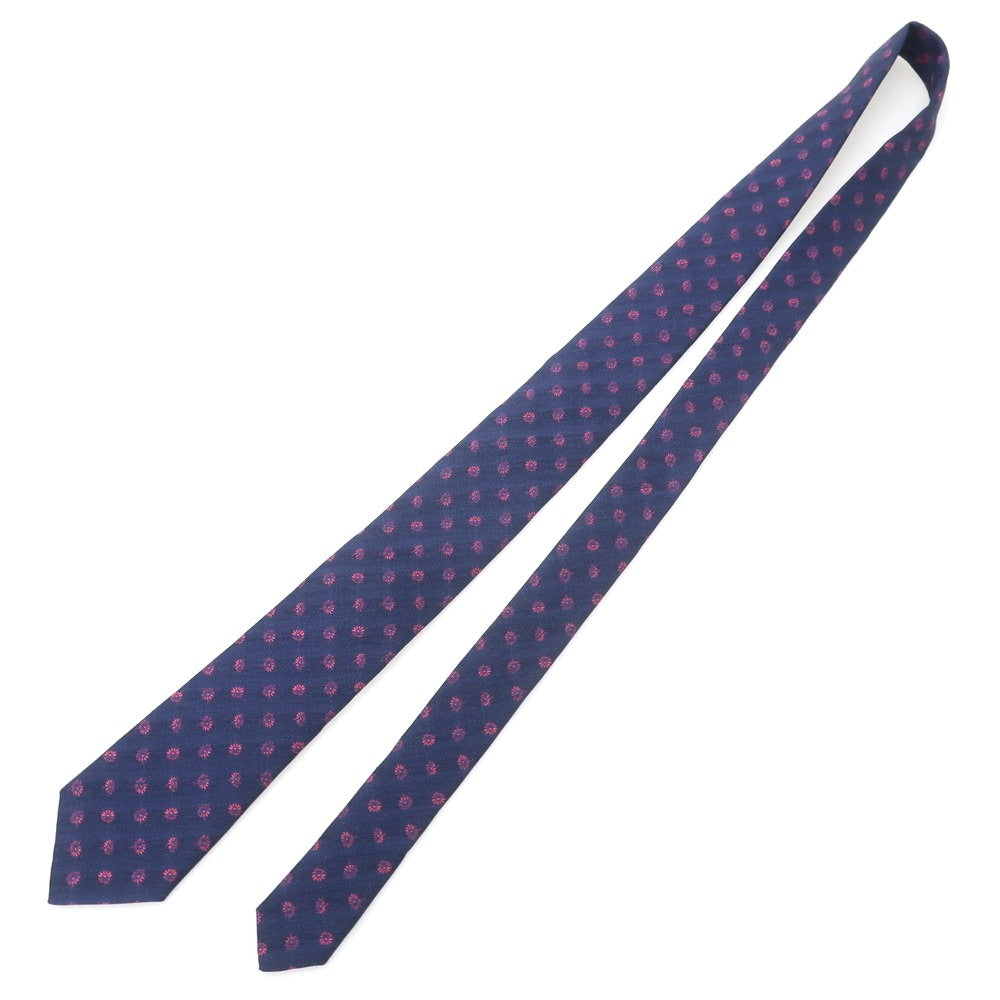 【中古】【未使用】エリコフォルミコラ ERRICO FORMICOLA リネンシルク 花小紋柄ネクタイ ネイビーxピンク【 状態ランクS 】【 メンズ 】