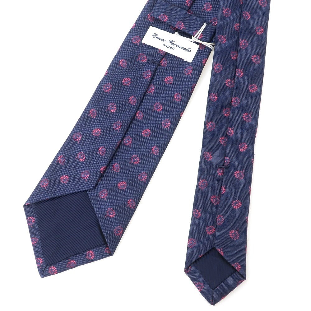 【中古】【未使用】エリコフォルミコラ ERRICO FORMICOLA リネンシルク 花小紋柄ネクタイ ネイビーxピンク【 状態ランクS 】【 メンズ 】