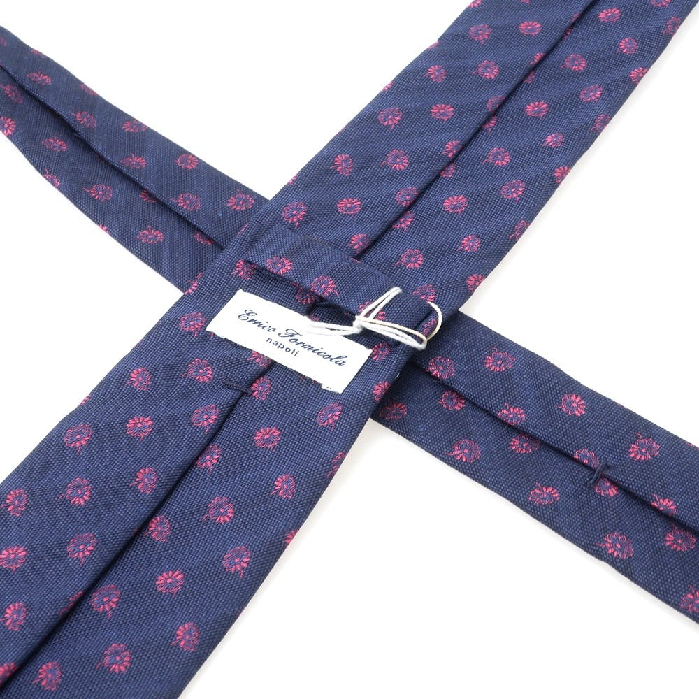 【中古】【未使用】エリコフォルミコラ ERRICO FORMICOLA リネンシルク 花小紋柄ネクタイ ネイビーxピンク【 状態ランクS 】【 メンズ 】