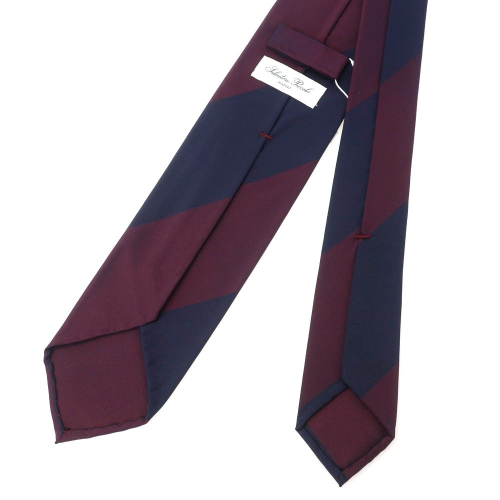 【中古】【未使用】サルヴァトーレピッコロ Salvatore Piccolo シルク ストライプ柄ネクタイ ネイビーxボルドー【 状態ランクS 】【 メンズ 】