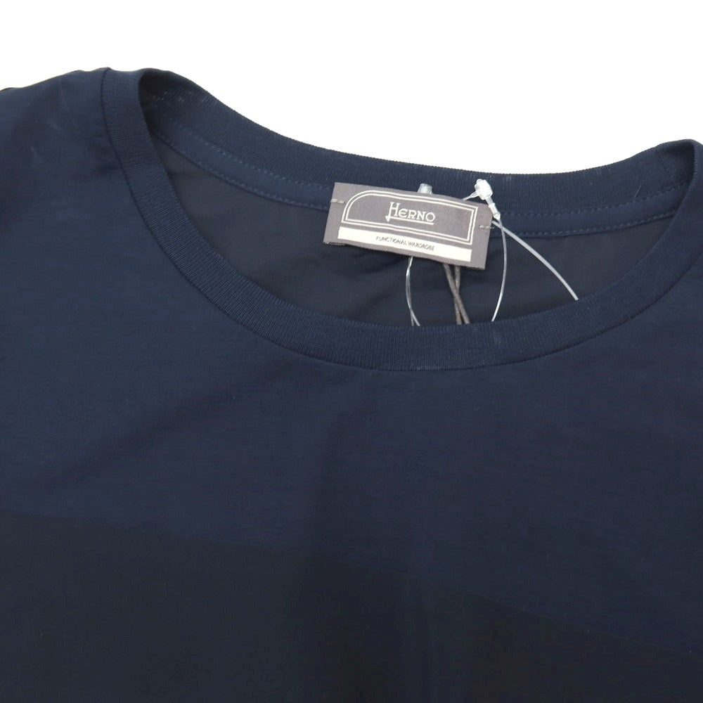 【新品アウトレット】ヘルノ Herno コットンポリウレタン クルーネック 半袖ポケットTシャツ ネイビー【サイズ52】【 状態ランクN- 】【 メンズ 】