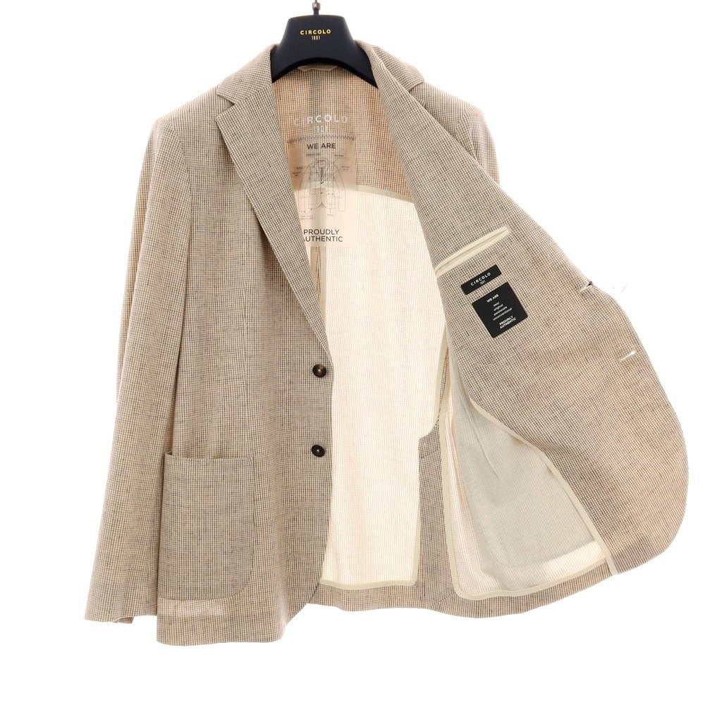 【新品】チルコロ1901 CIRCOLO 1901 コットン ジャージー ハウンドトゥース プリント 2B カジュアルジャケット ベージュxホワイト【サイズ54】【 状態ランクN 】【 メンズ 】