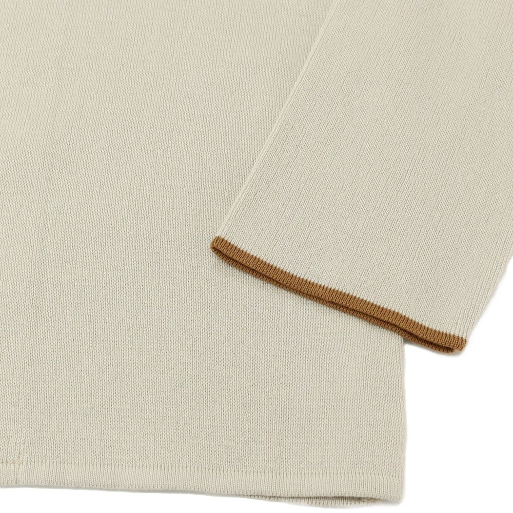 【新品】ラルディーニ LARDINI コットン オープンカラー カーディガン サンドベージュxブラウン【サイズM】【 状態ランクN 】【 メンズ 】