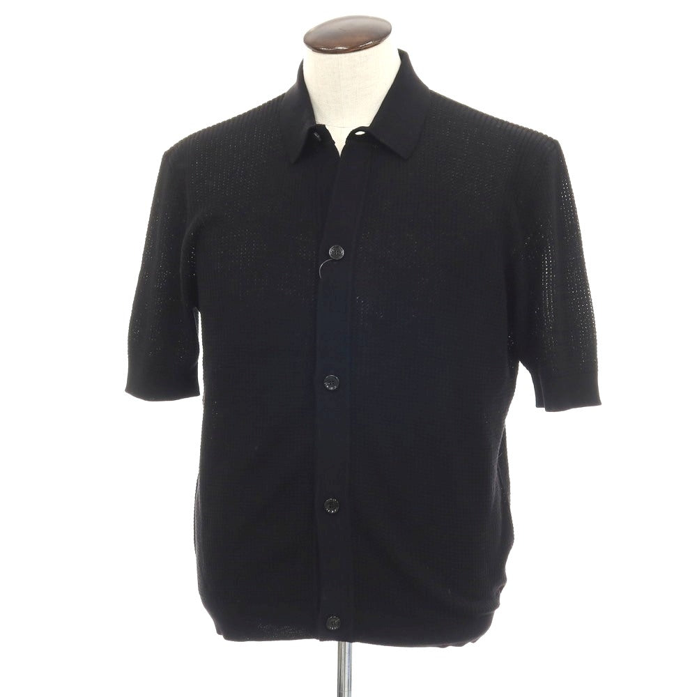 【新品】ラルディーニ LARDINI コットン 襟付き 半袖 カーディガン ブラック【サイズL】【 状態ランクN 】【 メンズ 】