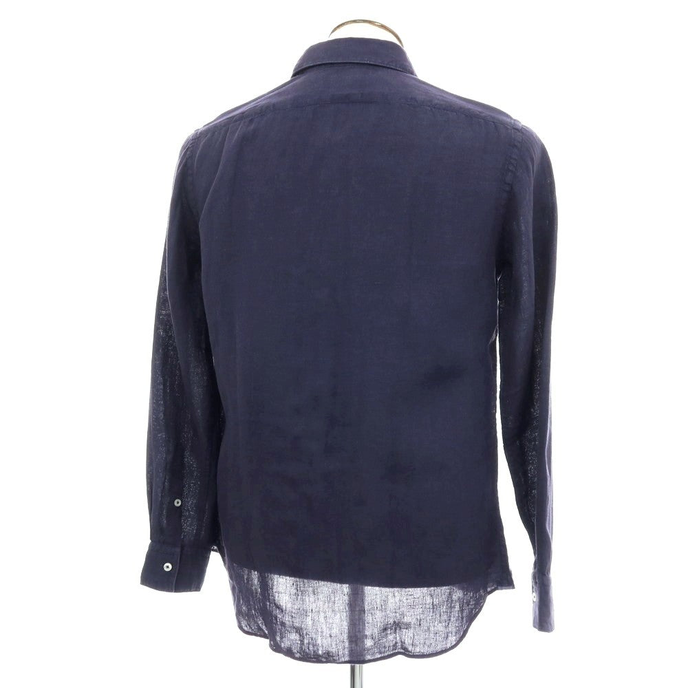【新品アウトレット】バグッタ Bagutta BERLINO REG リネン ワイドカラー カジュアルシャツ ネイビー【サイズ41】【 状態ランクN- 】【 メンズ 】