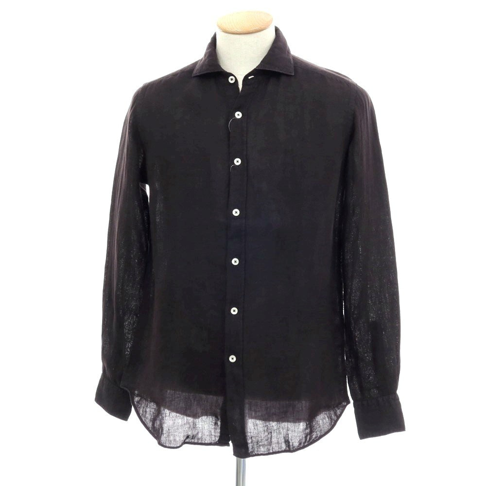 【新品】バグッタ Bagutta BERLINO REG リネン ワイドカラー カジュアルシャツ ブラック【サイズ38】【 状態ランクN 】【 メンズ 】