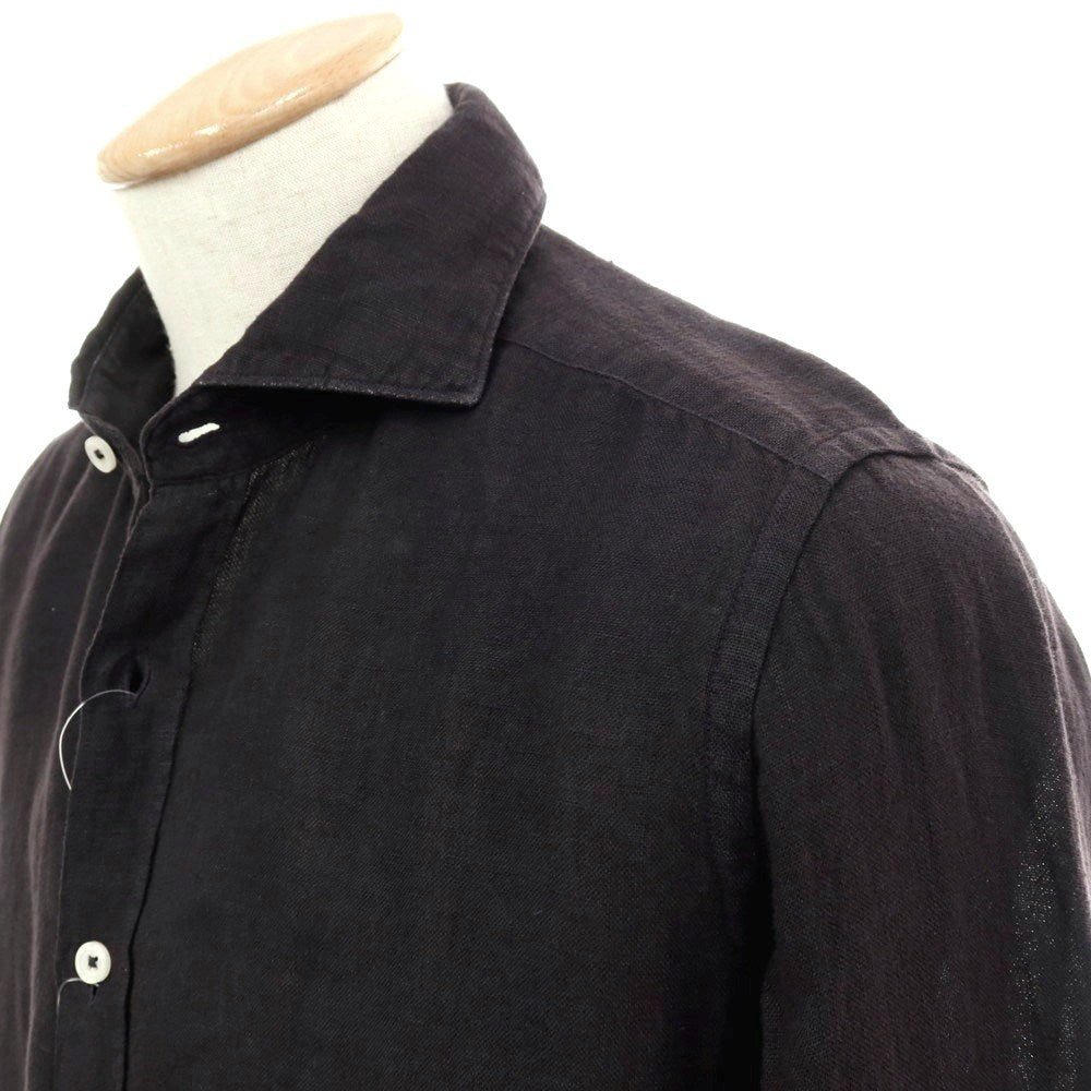 【新品】バグッタ Bagutta BERLINO REG リネン ワイドカラー カジュアルシャツ ブラック【サイズ38】【 状態ランクN 】【 メンズ 】