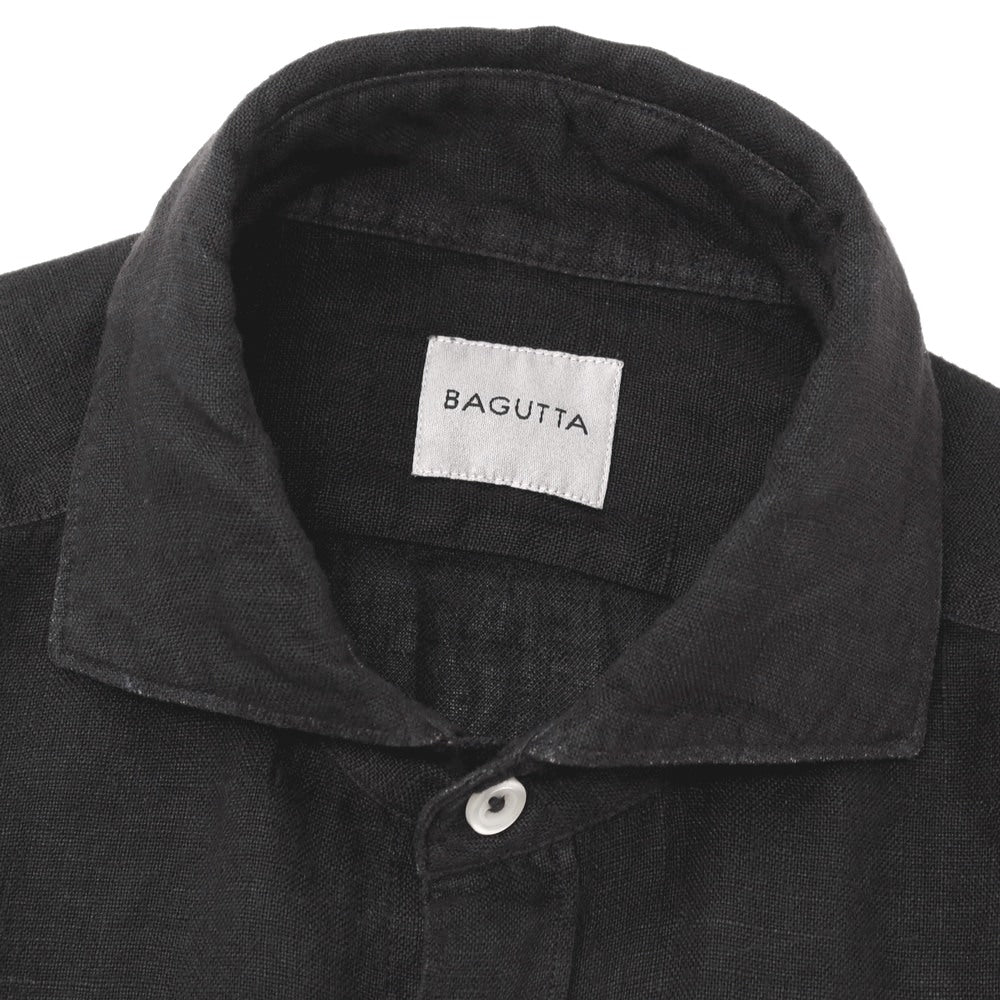 【新品アウトレット】バグッタ Bagutta BERLINO REG リネン ワイドカラー カジュアルシャツ ブラック【サイズ40】【 状態ランクN- 】【 メンズ 】