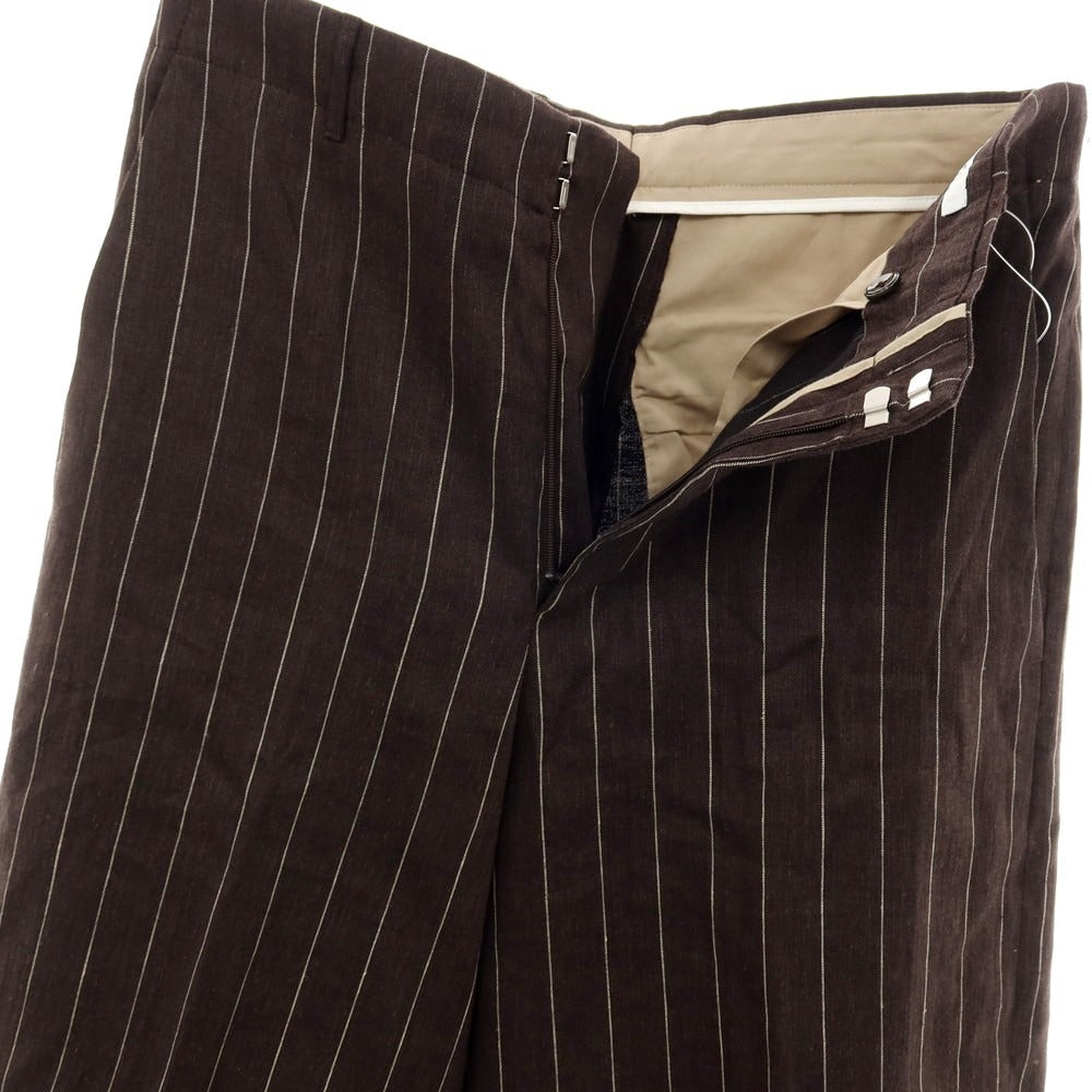 【新品】ピーティートリノ PT TORINO WIDE リネンコットン ストライプ カジュアルスラックスパンツ ブラウンxホワイト【サイズ46】【 状態ランクN 】【 メンズ 】