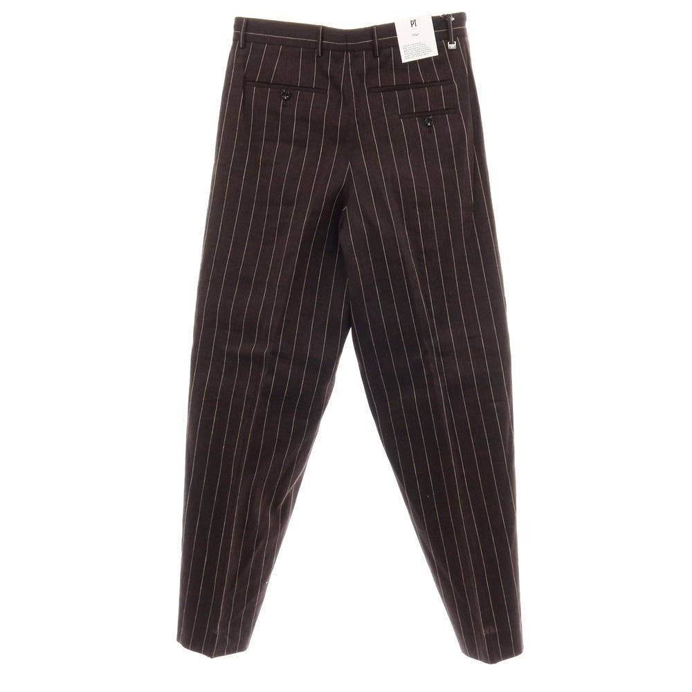 【新品】ピーティートリノ PT TORINO WIDE リネンコットン ストライプ カジュアルスラックスパンツ ブラウンxホワイト【サイズ46】【 状態ランクN 】【 メンズ 】
