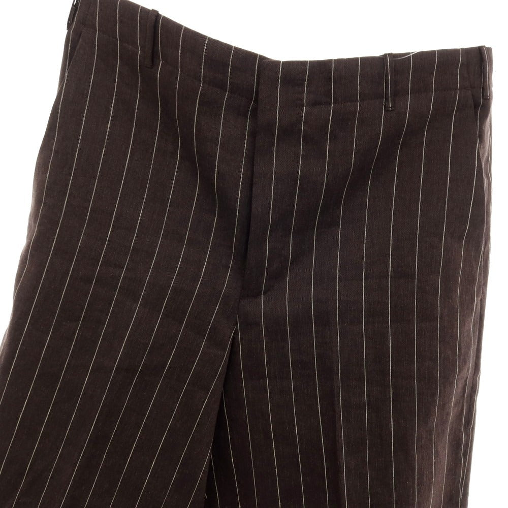 【新品】ピーティートリノ PT TORINO WIDE リネンコットン ストライプ カジュアルスラックスパンツ ブラウンxホワイト【サイズ50】【 状態ランクN 】【 メンズ 】