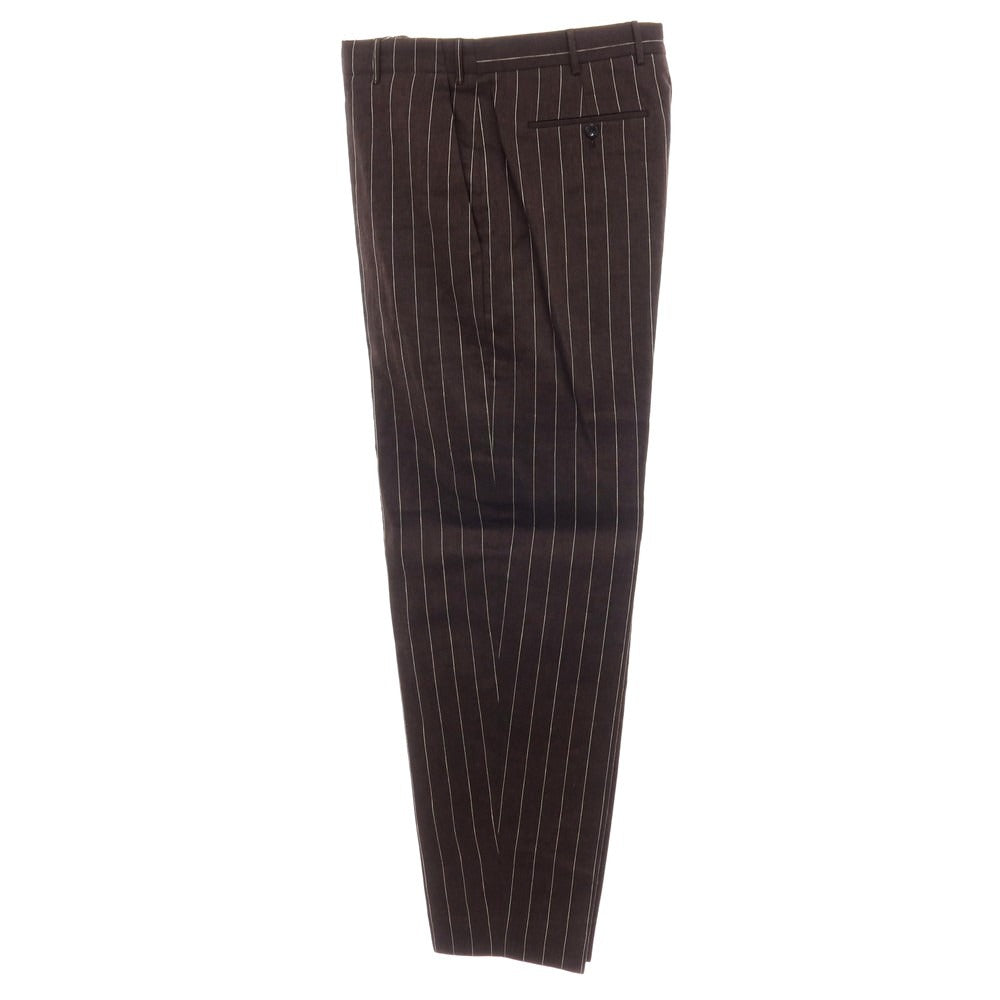 【新品】ピーティートリノ PT TORINO WIDE リネンコットン ストライプ カジュアルスラックスパンツ ブラウンxホワイト【サイズ50】【 状態ランクN 】【 メンズ 】