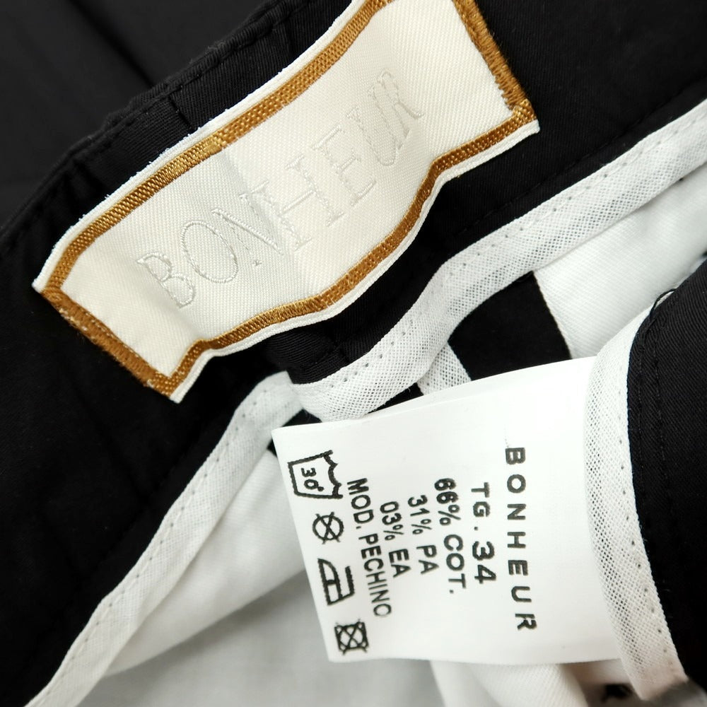 【新品】ボネール BONHEUR PECHINO ストレッチ コットンナイロン カジュアルスラックスパンツ ブラック【サイズ34】【 状態ランクN 】【 メンズ 】