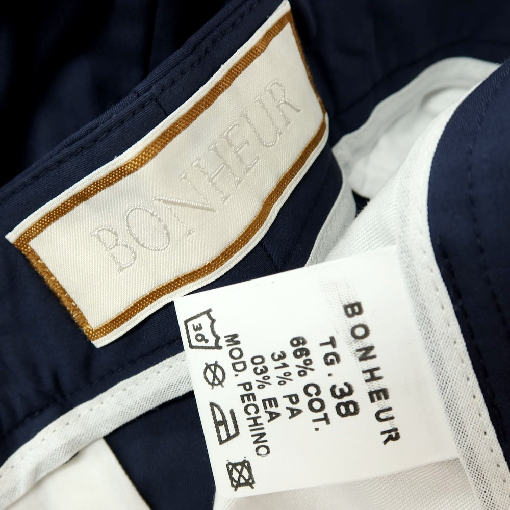 【新品】ボネール BONHEUR PECHINO ストレッチ コットンナイロン カジュアルスラックスパンツ ネイビー【サイズ38】【 状態ランクN 】【 メンズ 】