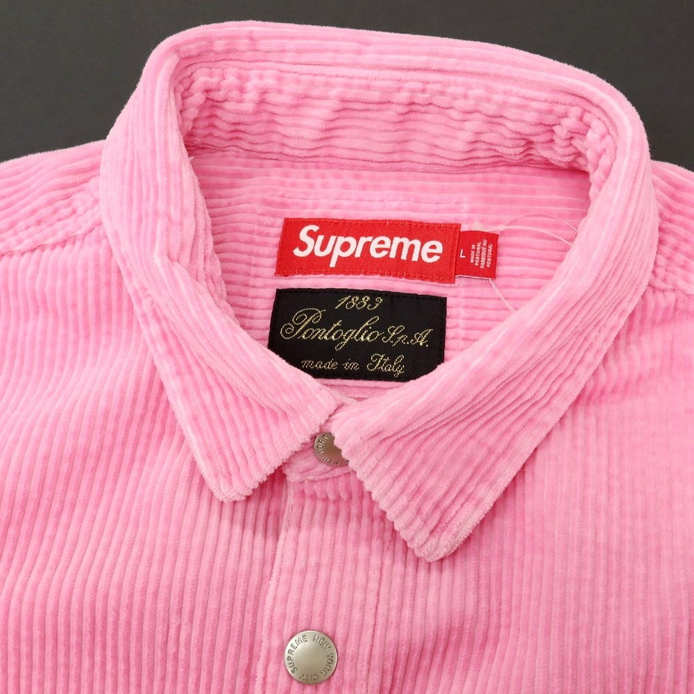 【中古】シュプリーム Supreme 2025年秋冬 Wide Wale Corduroy Snap Shirt コーデュロイ カジュアルシャツ ピンク【 L 】【 状態ランクA 】【 メンズ 】