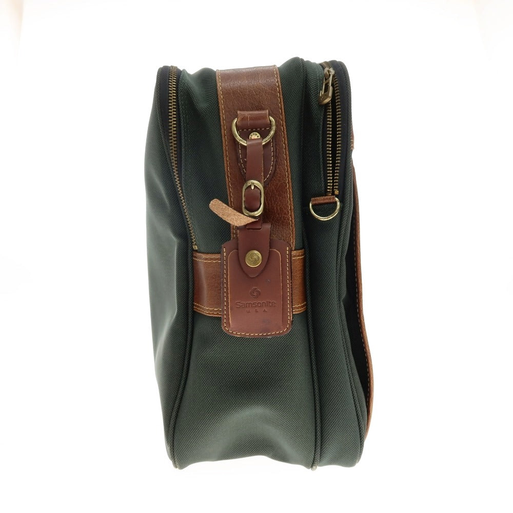 【中古】サムソナイト Samsonite ナイロン レザー ブリーフケース グリーンxブラウン【 状態ランクC 】【 メンズ 】