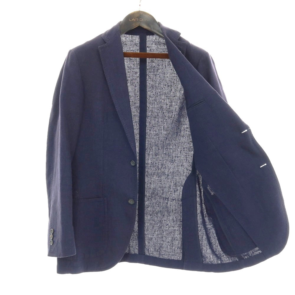 【中古】ラルディーニ LARDINI ウール チェック 2B テーラードジャケット ネイビー系【サイズ48】【 状態ランクD 】【 メンズ 】