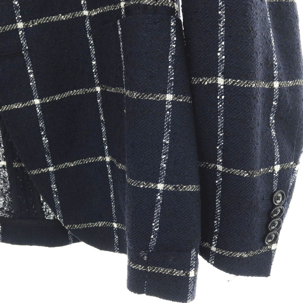 【中古】タリアトーレ TAGLIATORE リネンナイロン ウィンドウペーンチェック 2B テーラードジャケット ネイビーxホワイト【サイズ48】【 状態ランクC 】【 メンズ 】