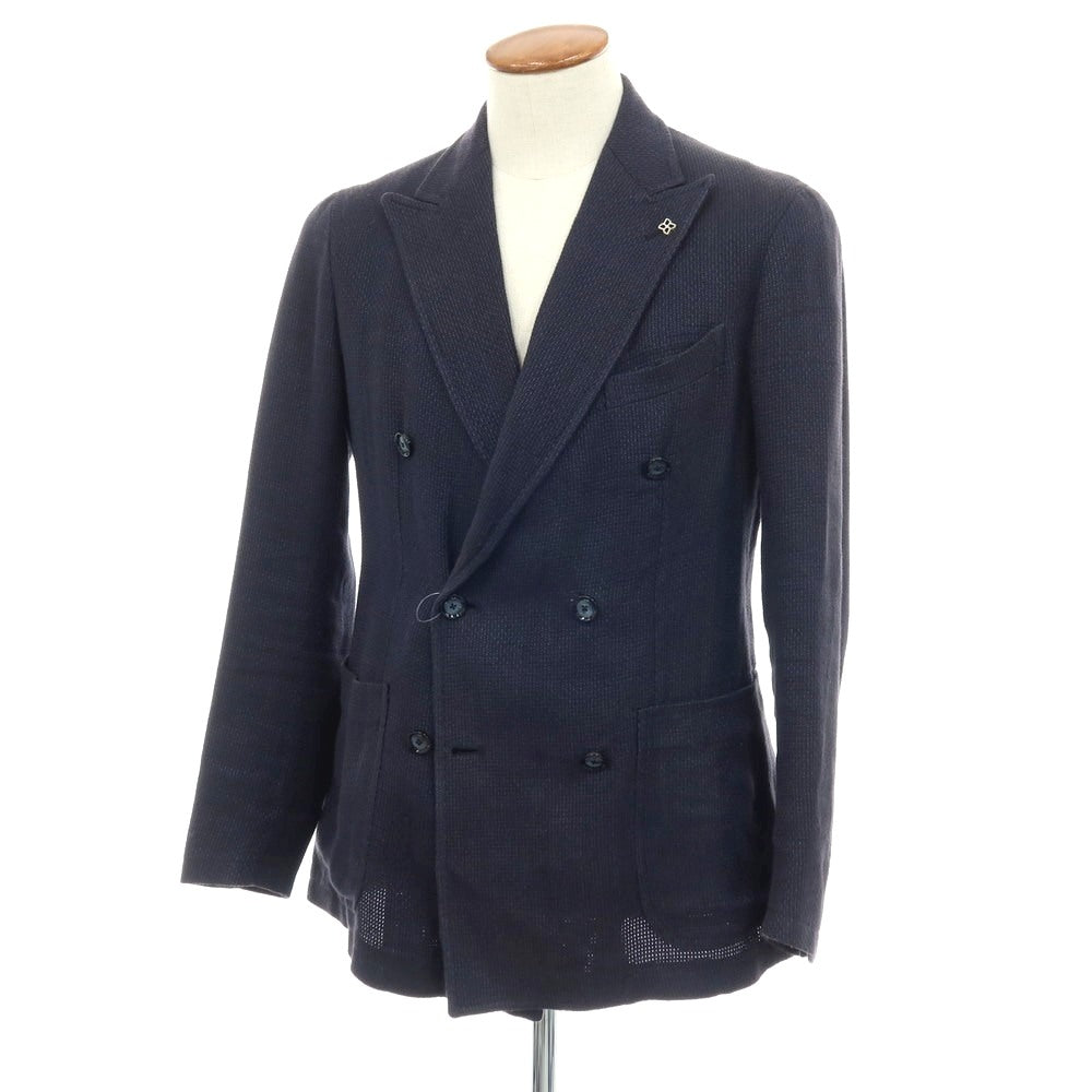 【中古】タリアトーレ TAGLIATORE Brilla per il gusto別注 リネンコットン ダブル6B テーラードジャケット ネイビー【サイズ48】【 状態ランクD 】【 メンズ 】