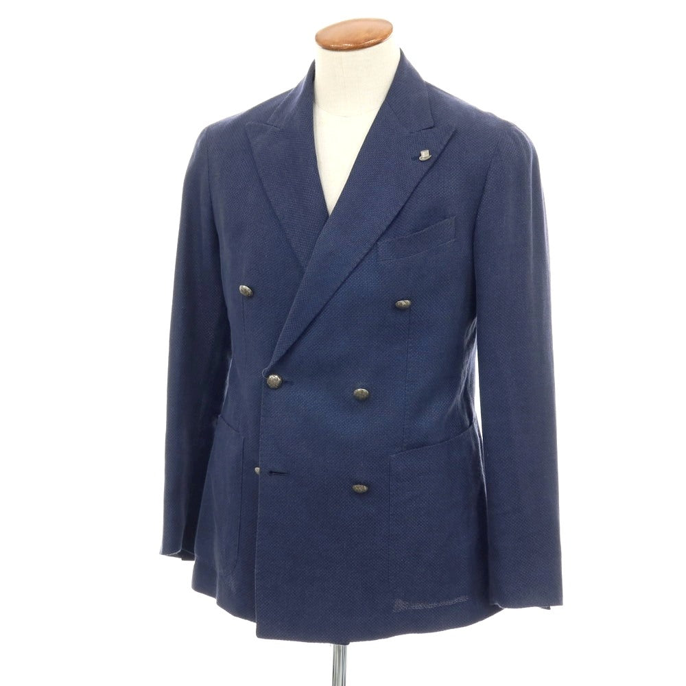 【中古】タリアトーレ TAGLIATORE リネンシルク ダブル6B テーラードジャケット ライトネイビー【サイズ48】【 状態ランクD 】【 メンズ 】