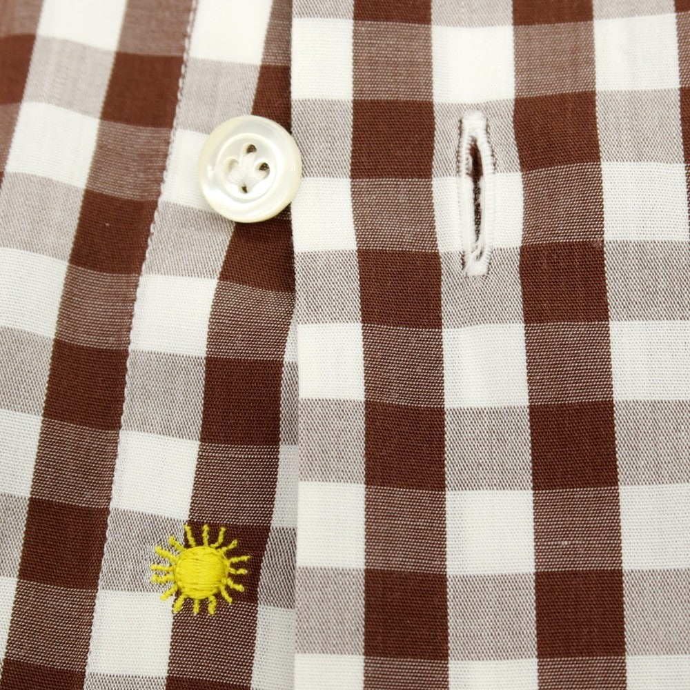 【中古】ジャンネット giannetto コットン ギンガムチェック ホリゾンタルカラー ドレスシャツ ブラウンxホワイト【 39 】【 状態ランクC 】【 メンズ 】