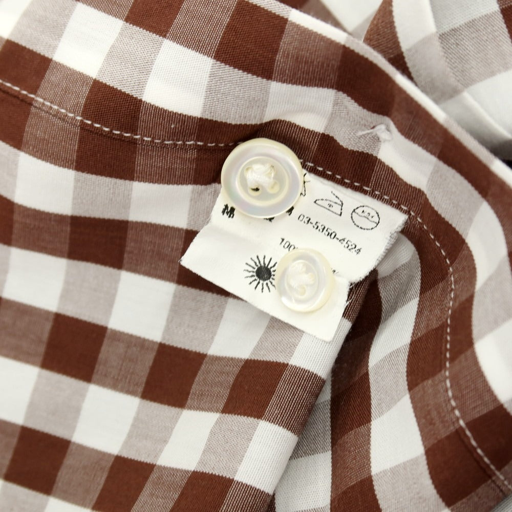 【中古】ジャンネット giannetto コットン ギンガムチェック ホリゾンタルカラー ドレスシャツ ブラウンxホワイト【 39 】【 状態ランクC 】【 メンズ 】