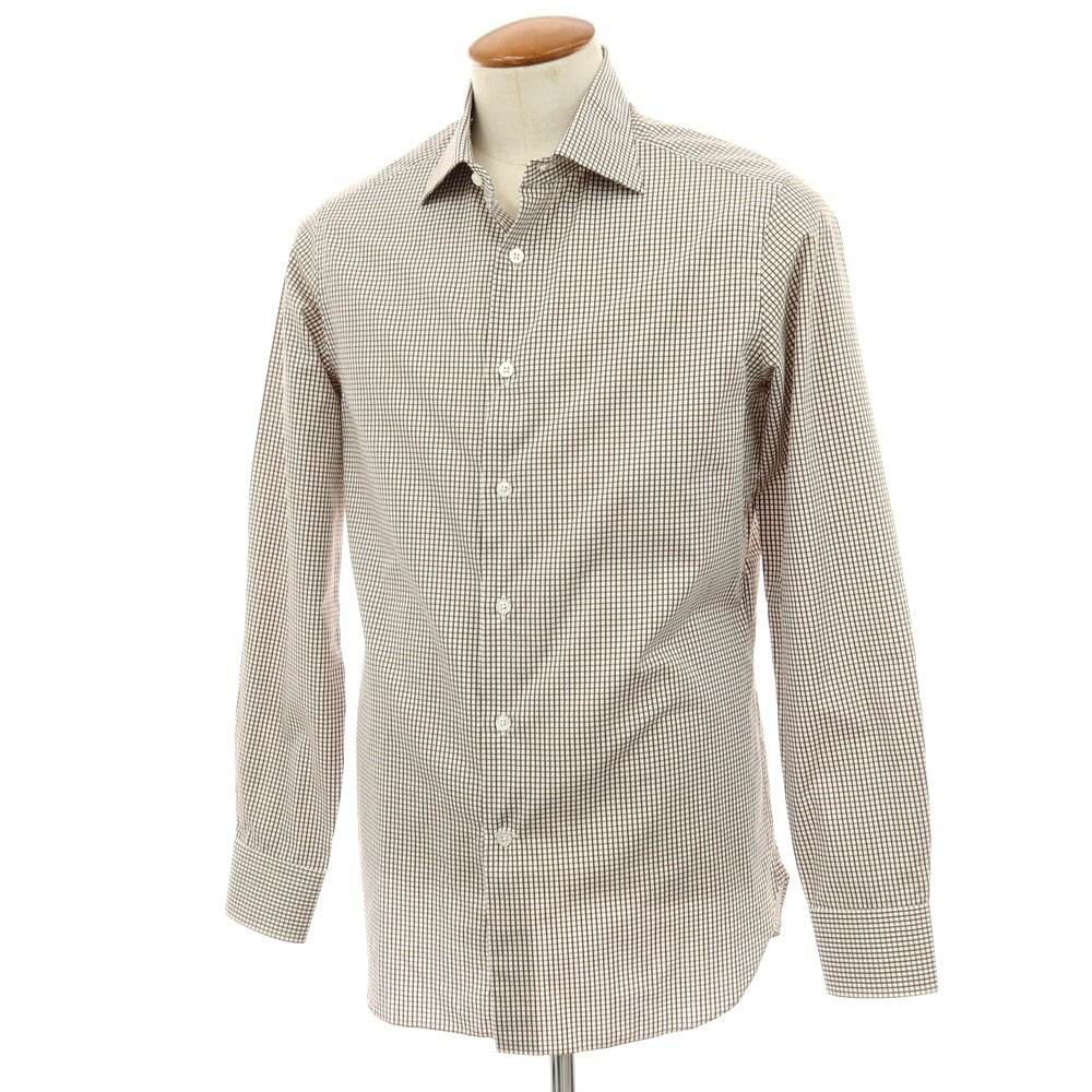 【中古】ビームスエフ BEAMS F コットン チェック セミワイドカラー ドレスシャツ ブラウンxホワイト【 40 】【 状態ランクB 】【 メンズ 】